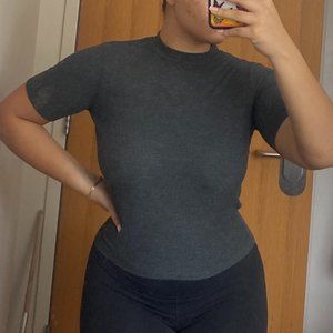 Grey ribbed mock neck